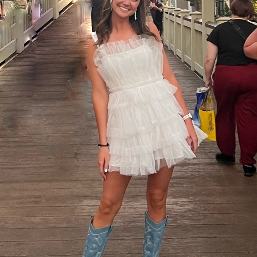 White Tulle Bachelorette Bridal Dress Puffy